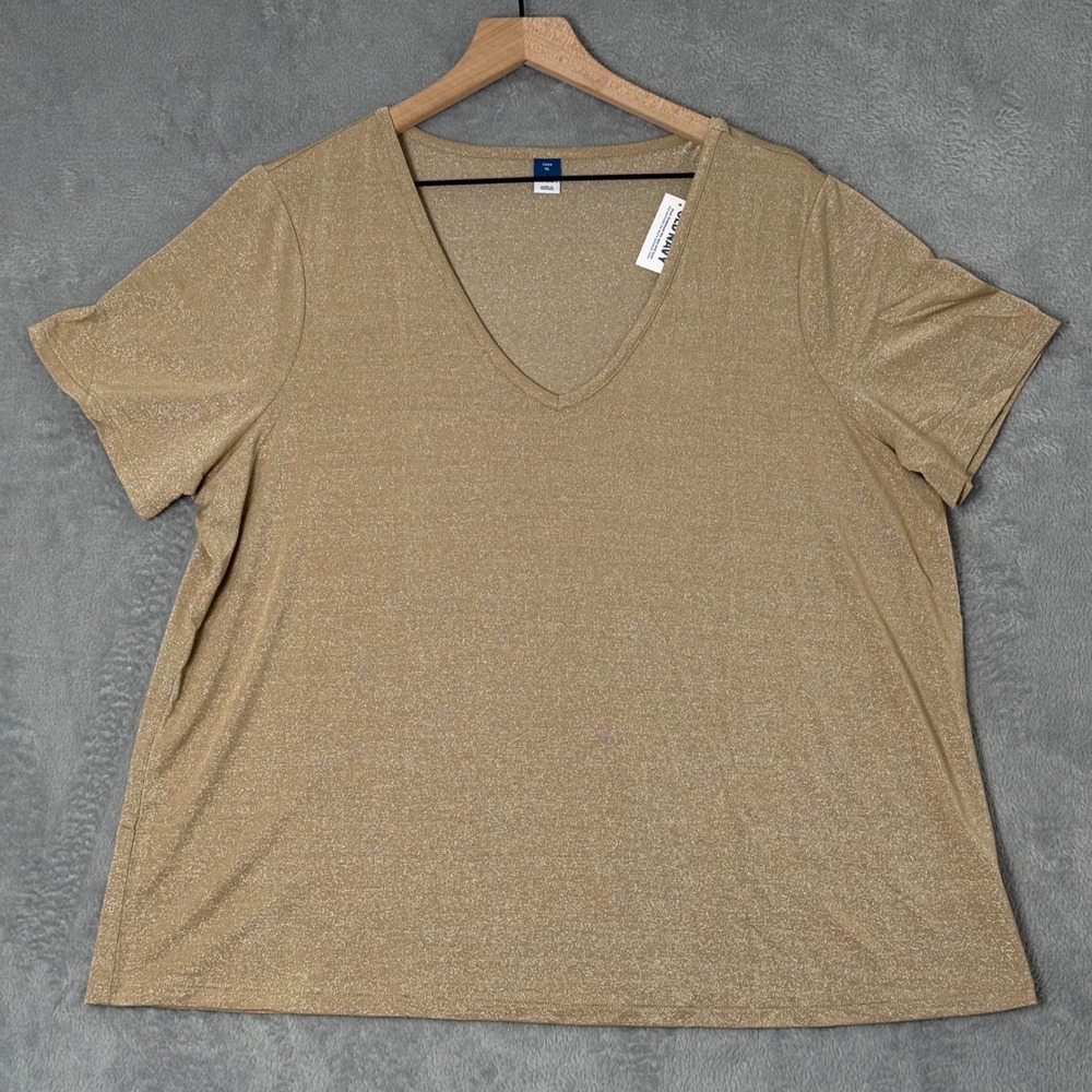 Old‎ Navy T Shirt Womens XL NWT Luxe Metallic V Neck Gold Shimmer Elevated Basic